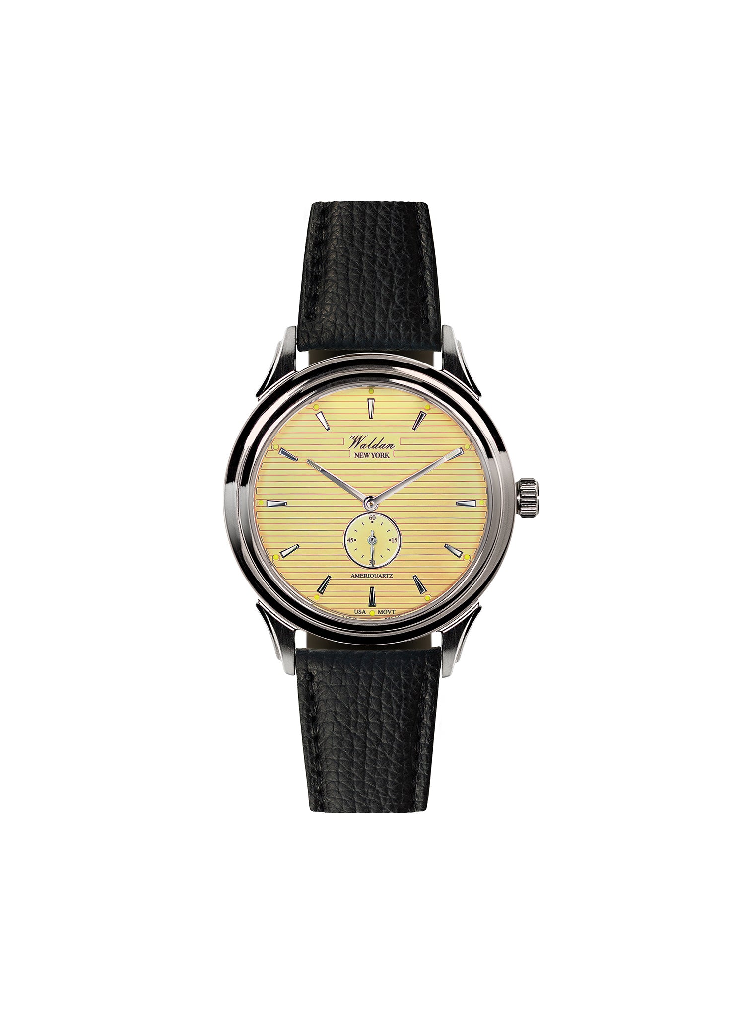 Waldan Heritage Professional Ref. 0196SC with yellow dial, premium leather strap, and American quartz movement