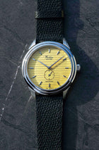 Waldan Heritage Professional Ref. 0196SC with yellow dial and premium leather strap, best American microbrand watch