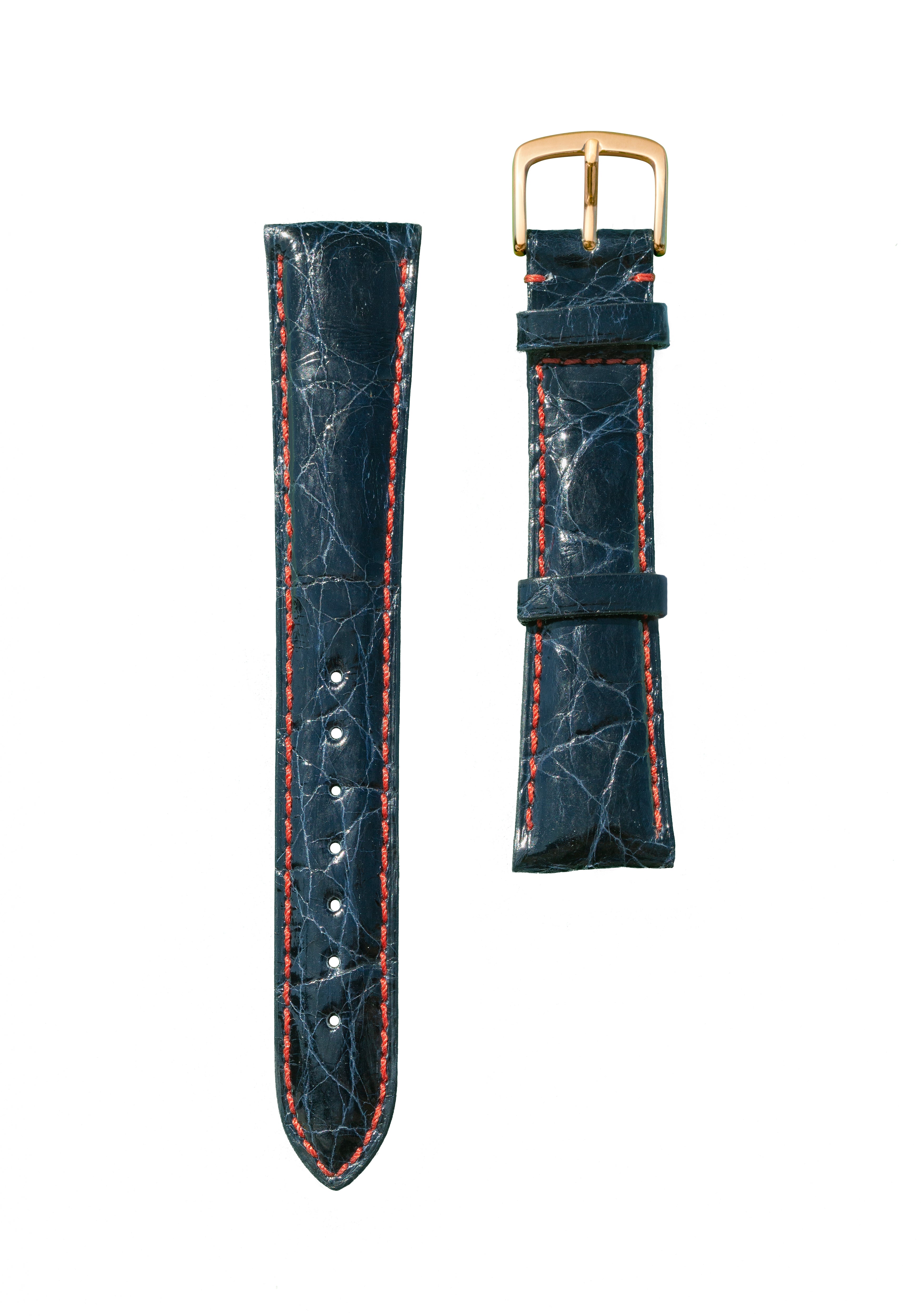Navy UNIR belt in matt crocodile and grained calfskin, 126 buckle, width  40mm